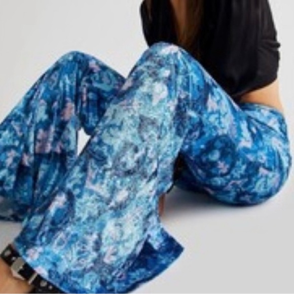free people hold me closer bell bottom pants, blue combo, XS, NWOT! - Picture 1 of 9